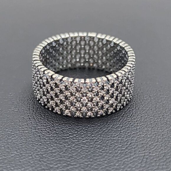 Pandora Mesh Sterling Silver Sparkling Heraldic Ring Size  7.5 - Picture 1 of 3
